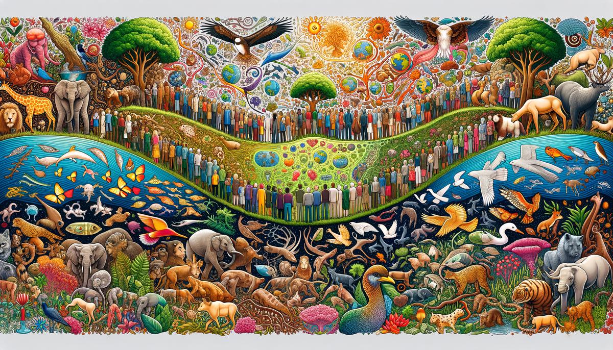 An illustration depicting the interconnectedness of human, animal, and environmental health