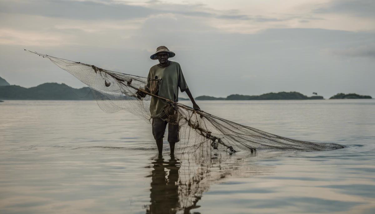 A fisherman using sustainable fishing methods to protect marine biodiversity